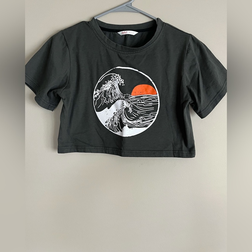 Romwe Cropped Sunset T-Shirt